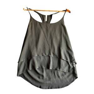 LE3NO Womens Black Double Layer Chiffon Racerback High Low Tank Top Size M 65597